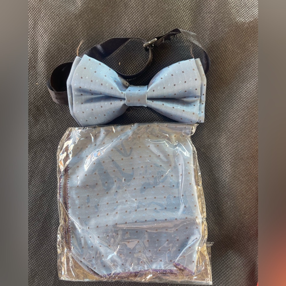 Kids Light Blue Bow Tie and Pocket Square Set